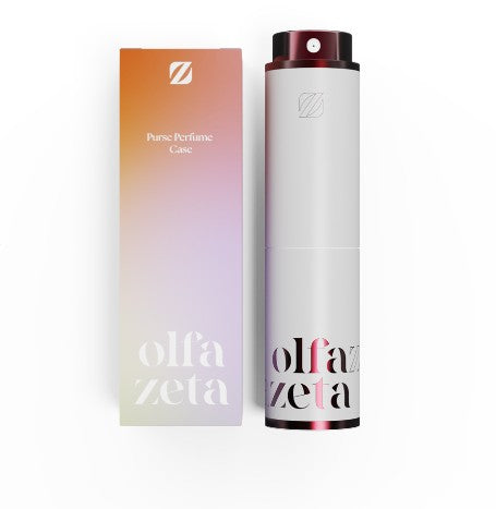 olfazeta Parfum Taschen etui in Taubengrau und dunkle schrift